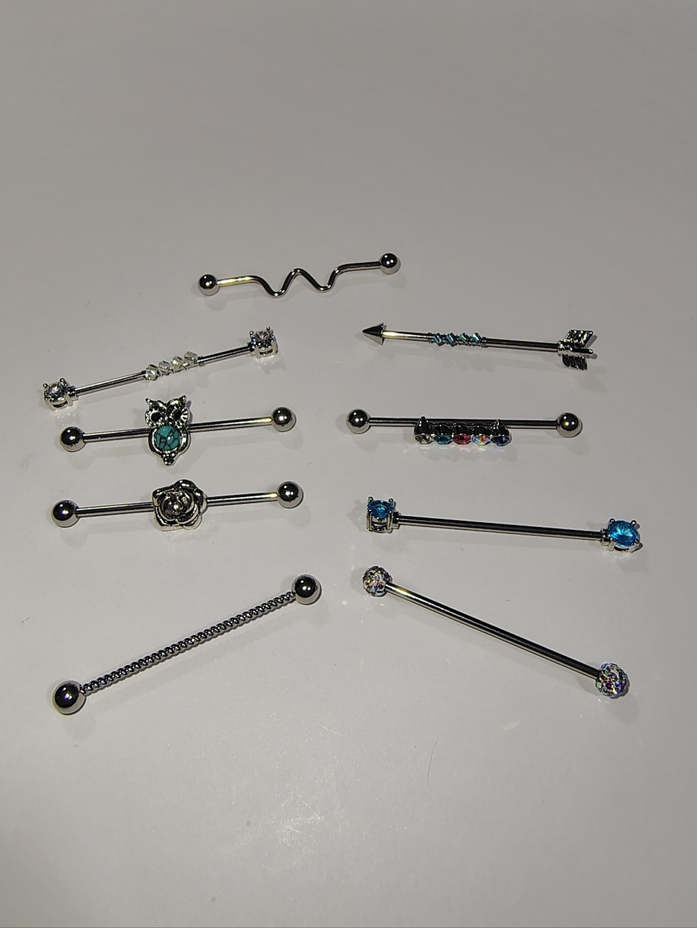 Set Of 9 14G Stainless Steel Whimsical Barbell Earrings
